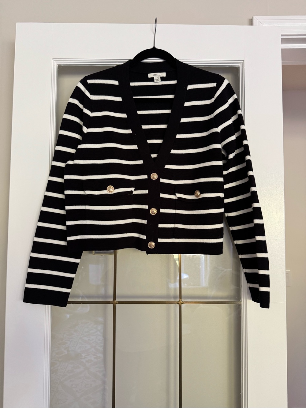 Striped Black & White Button-Front Women’s Cardigan
